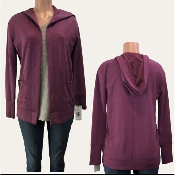 Gaian Small Women Cardigan, Sweater Hoodie 2 Pocket Purple Yoga Activewear NWT - Picture 5 of 16